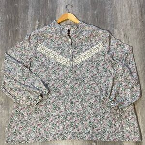 Vintage Action Country | Floral Calico Blouse 70s 80s Boho Hippie Top | XL